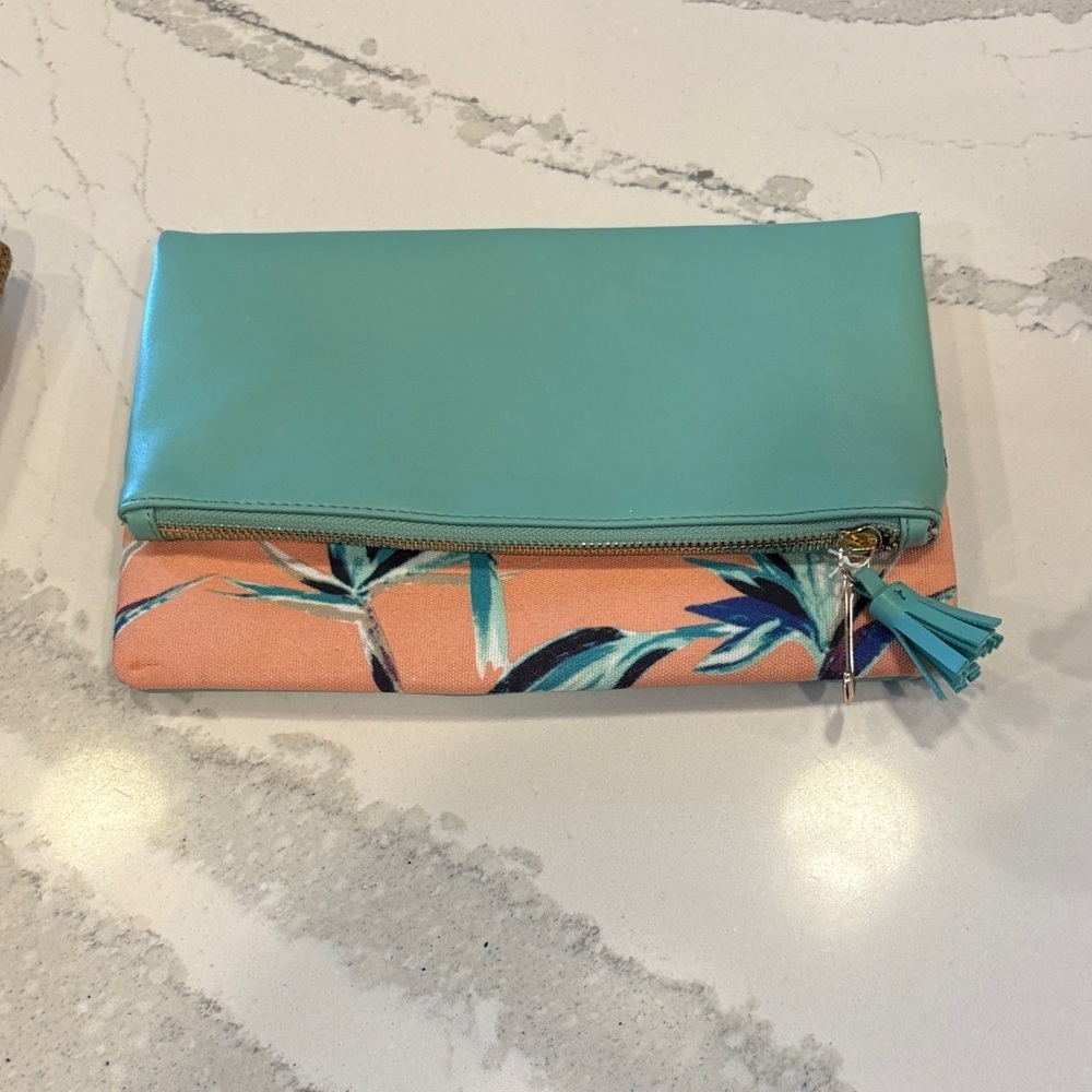 Rachel Pally Teal and Peach Foldover Clutch